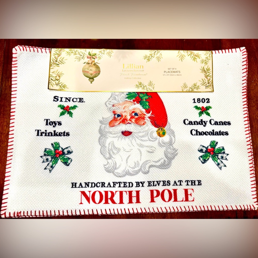 Lillian August Vintage Inspired North Pole Santa placemats Set of 4